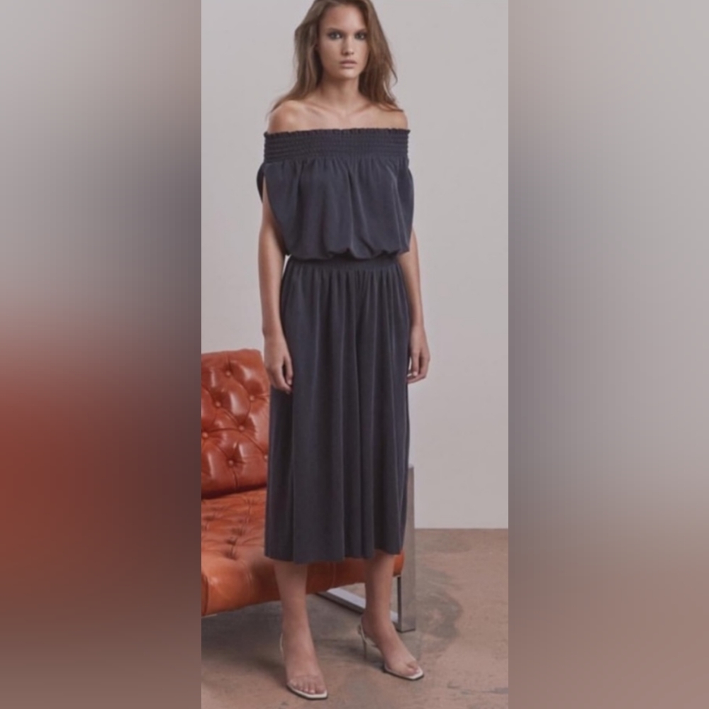 Off-Shoulder Dark Charcoal Midi Jumpsuit